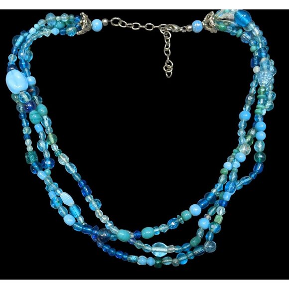 Mermaidcore Handmade Blue Glass Beaded Layered Necklace - Picture 1 of 5